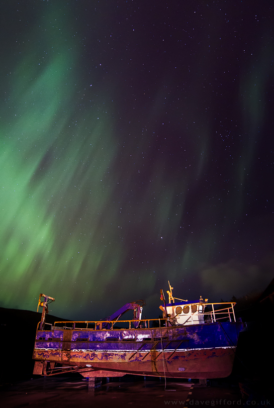 Photo: Workboat Beneath Aurora